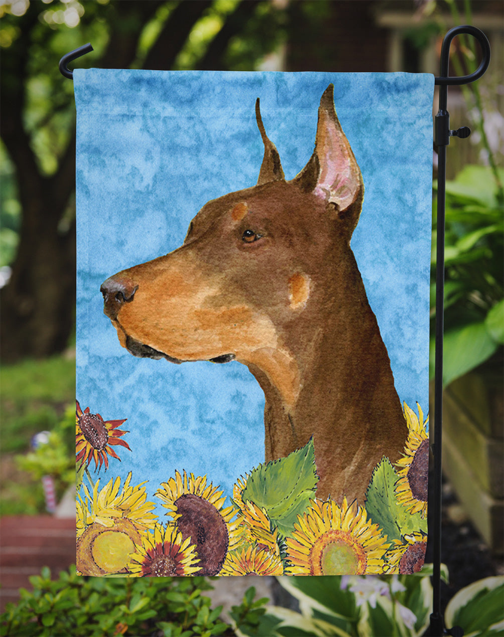 Doberman in Summer Flowers Garden Flag Mailbox Decorative Yard Banner Outside Patio Artwork for Flower Beds, Garden Size, Multicolor