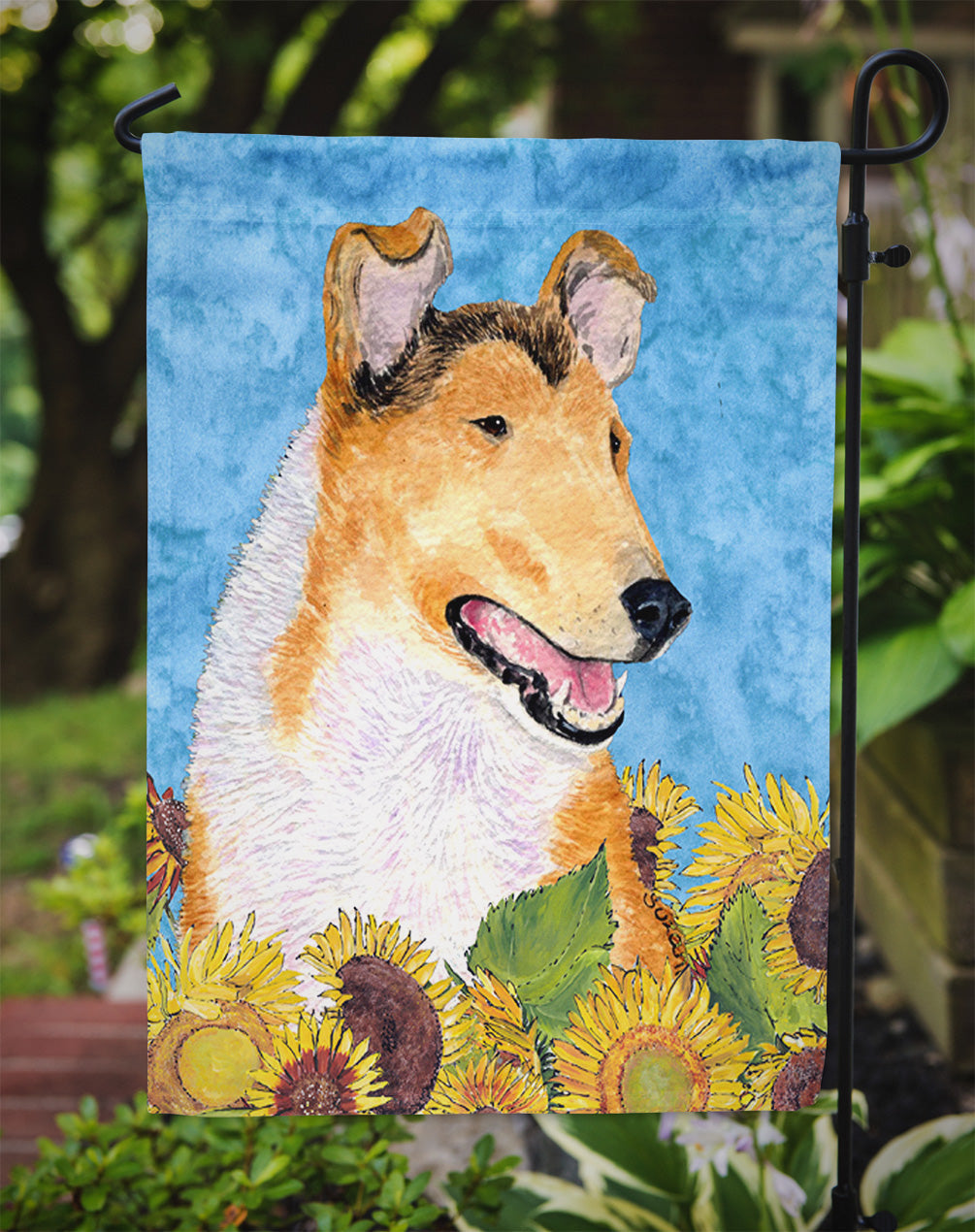 Collie Smooth in Summer Flowers Garden Flag Mailbox Decorative Yard Banner Outside Patio Artwork for Flower Beds, Garden Size, Multicolor