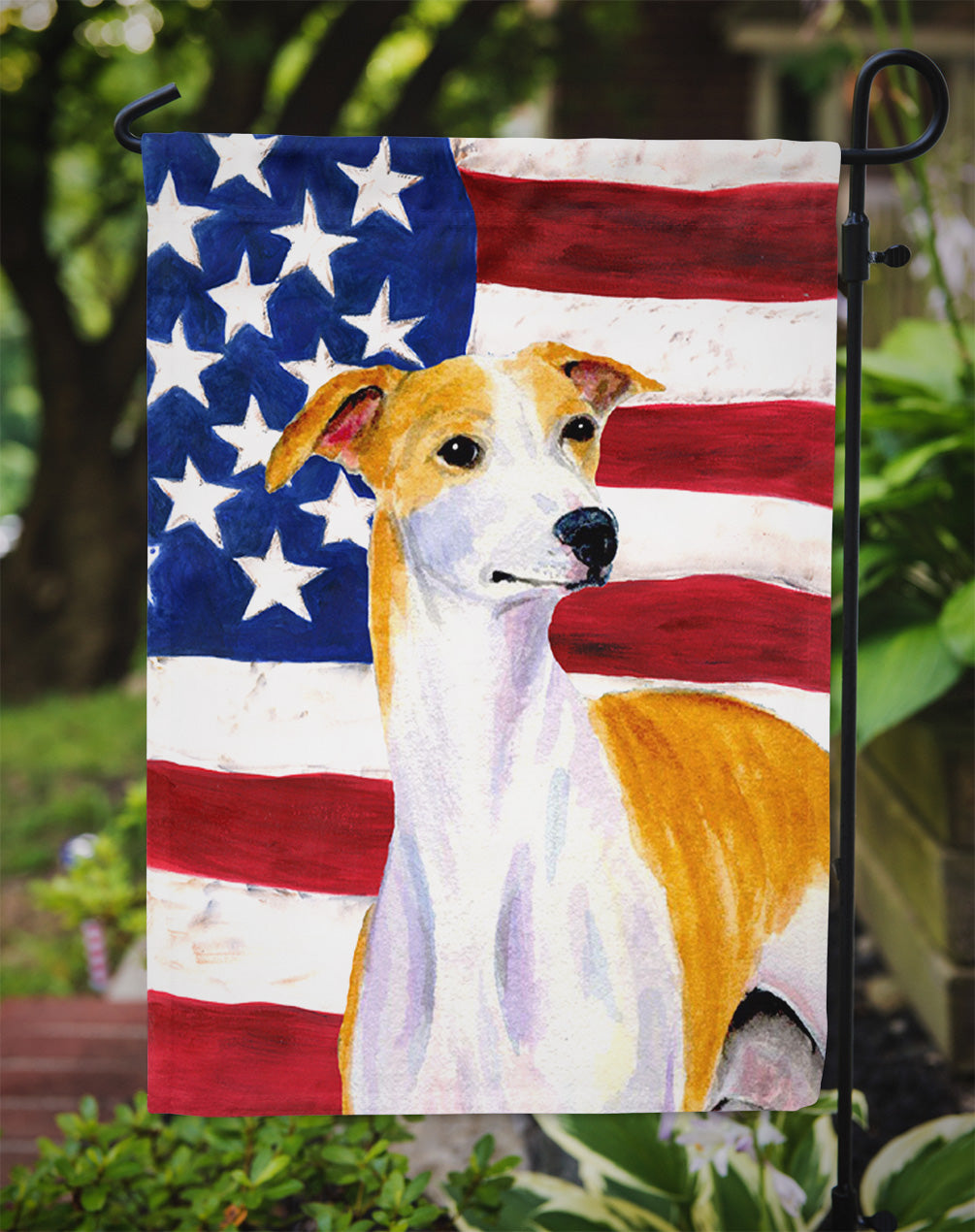 USA American Flag with Whippet Garden Flag Mailbox Decorative Yard Banner Outside Patio Artwork for Flower Beds, Garden Size, Multicolor
