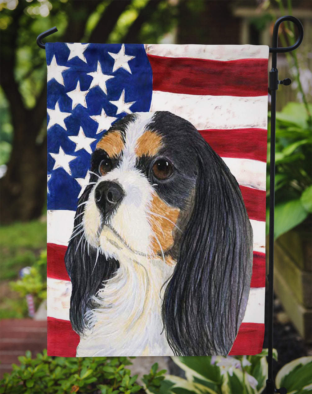 USA American Flag with Cavalier Spaniel Garden Flag Mailbox Decorative Yard Banner Outside Patio Artwork for Flower Beds, Garden Size, Multicolor