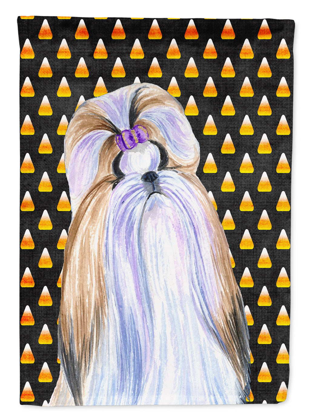 Shih Tzu Candy Corn Halloween Portrait Garden Flag Mailbox Decorative Yard Banner Outside Patio Artwork for Flower Beds, Garden Size, Multicolor