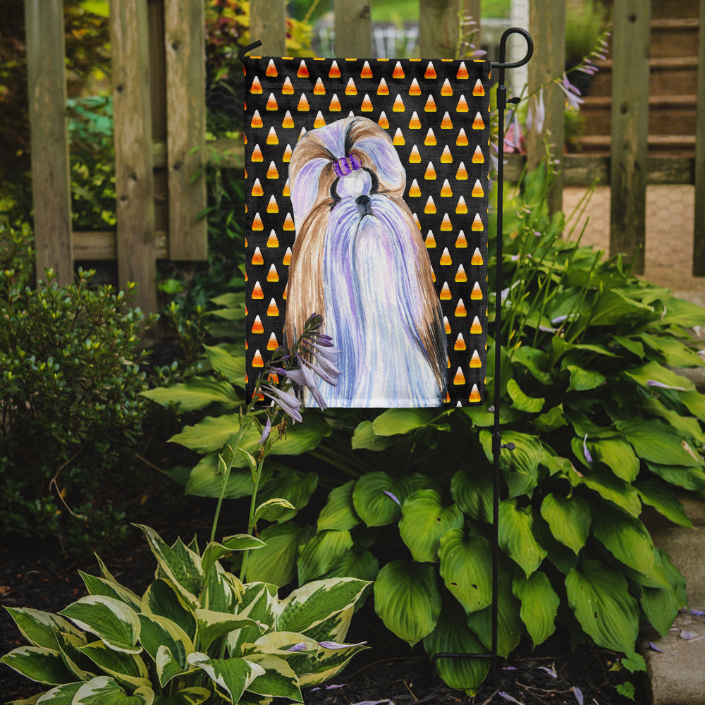 Shih Tzu Candy Corn Halloween Portrait Garden Flag Mailbox Decorative Yard Banner Outside Patio Artwork for Flower Beds, Garden Size, Multicolor