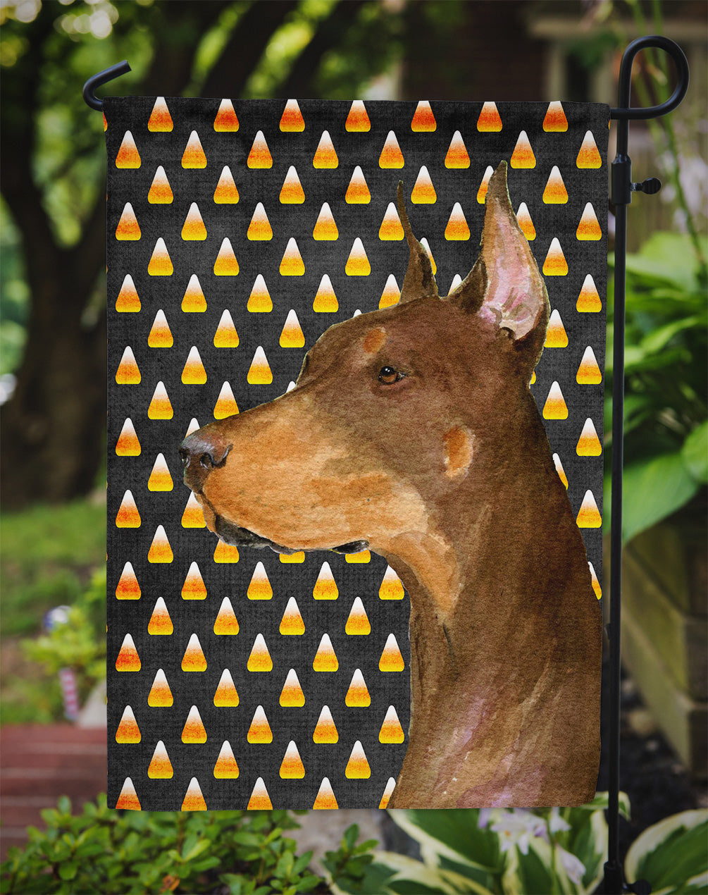 Doberman Candy Corn Halloween Portrait Garden Flag Mailbox Decorative Yard Banner Outside Patio Artwork for Flower Beds, Garden Size, Multicolor