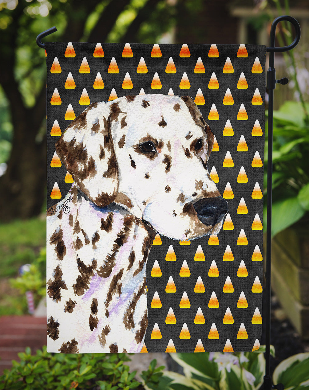 Dalmatian Candy Corn Halloween Portrait Garden Flag Mailbox Decorative Yard Banner Outside Patio Artwork for Flower Beds, Garden Size, Multicolor