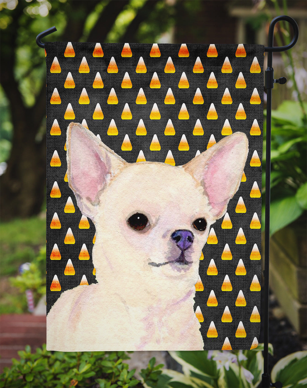 Chihuahua Candy Corn Halloween Portrait Garden Flag Mailbox Decorative Yard Banner Outside Patio Artwork for Flower Beds, Garden Size, Multicolor