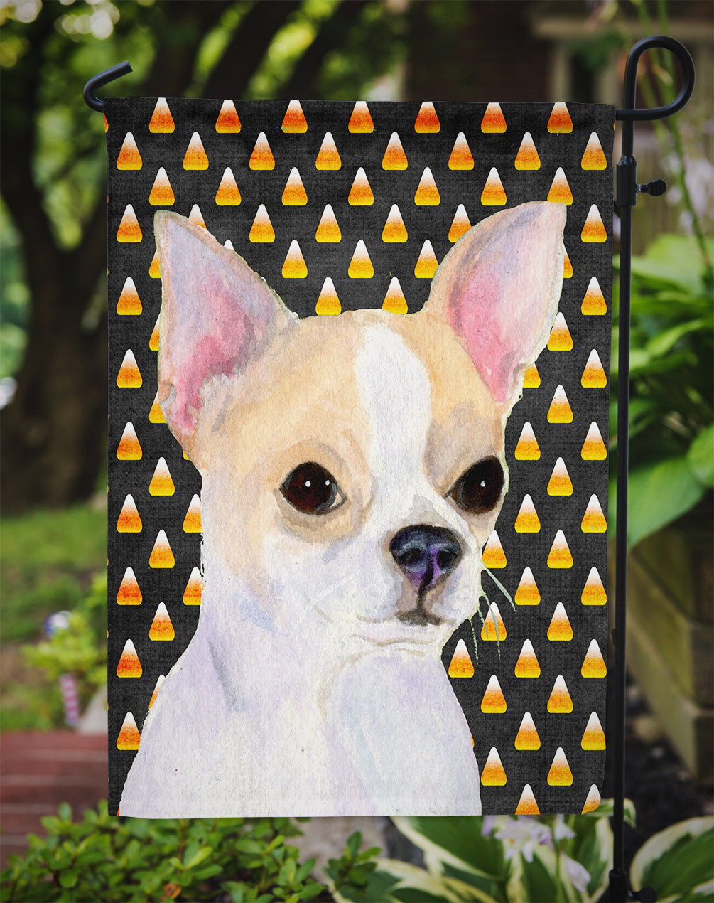 Chihuahua Candy Corn Halloween Portrait Garden Flag Mailbox Decorative Yard Banner Outside Patio Artwork for Flower Beds, Garden Size, Multicolor