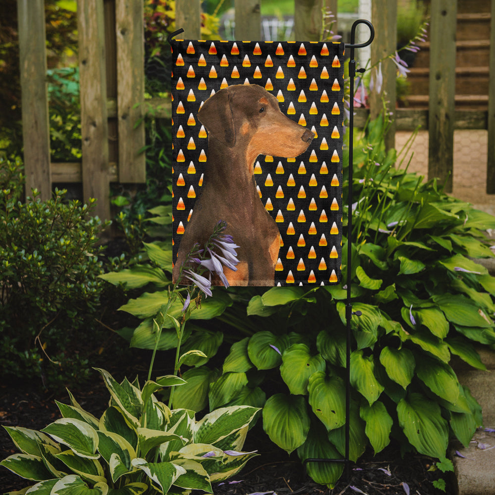 Doberman Candy Corn Halloween Portrait Garden Flag Mailbox Decorative Yard Banner Outside Patio Artwork for Flower Beds, Garden Size, Multicolor
