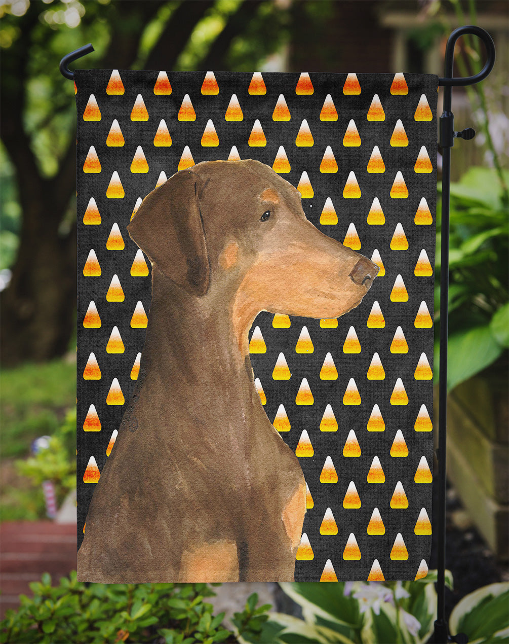 Doberman Candy Corn Halloween Portrait Garden Flag Mailbox Decorative Yard Banner Outside Patio Artwork for Flower Beds, Garden Size, Multicolor
