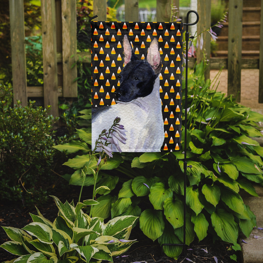 Rat Terrier Candy Corn Halloween Portrait Garden Flag Mailbox Decorative Yard Banner Outside Patio Artwork for Flower Beds, Garden Size, Multicolor