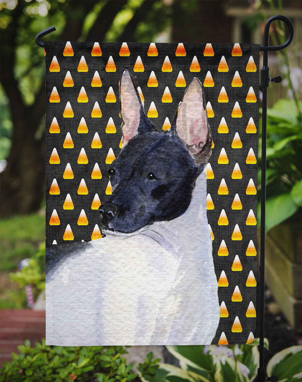 Rat Terrier Candy Corn Halloween Portrait Garden Flag Mailbox Decorative Yard Banner Outside Patio Artwork for Flower Beds, Garden Size, Multicolor