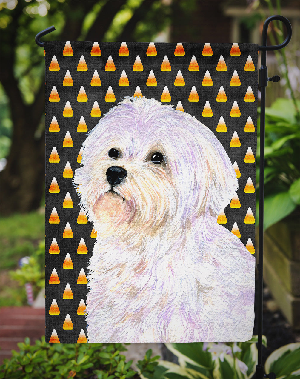 Maltese Candy Corn Halloween Portrait Garden Flag Mailbox Decorative Yard Banner Outside Patio Artwork for Flower Beds, Garden Size, Multicolor