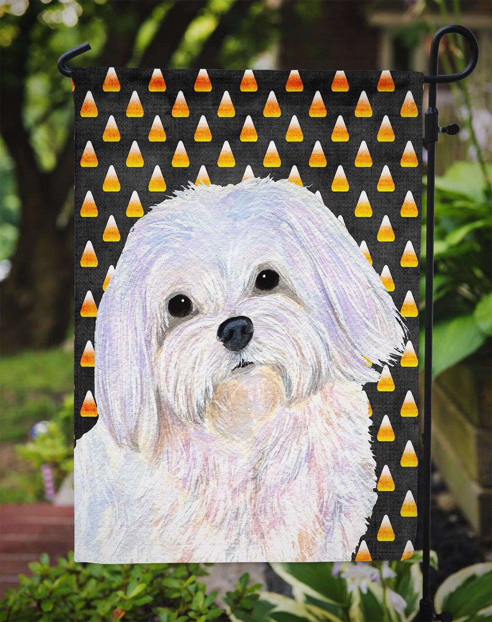 Maltese Candy Corn Halloween Portrait Garden Flag Mailbox Decorative Yard Banner Outside Patio Artwork for Flower Beds, Garden Size, Multicolor