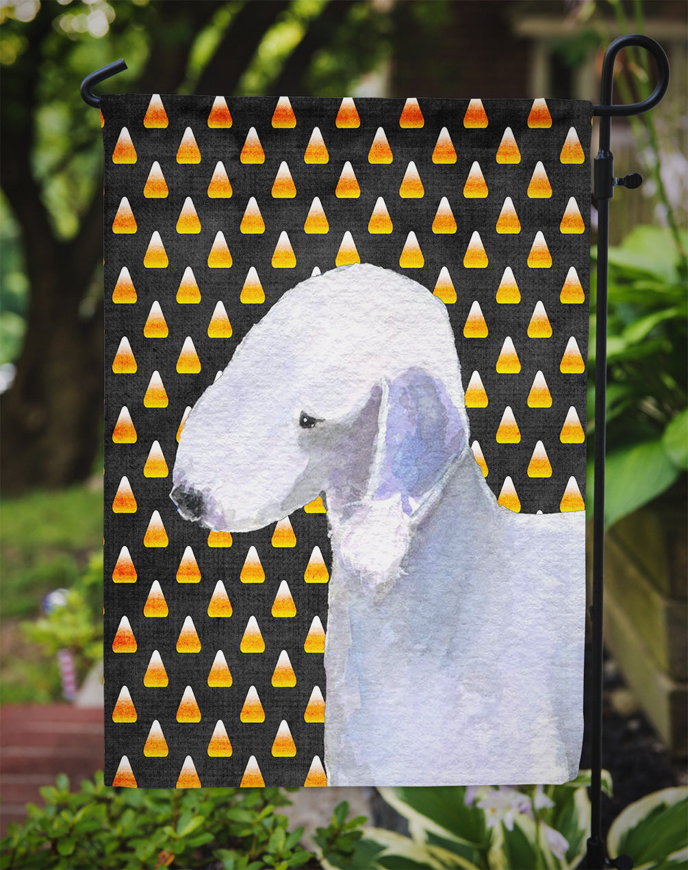 Bedlington Terrier Candy Corn Halloween Portrait Garden Flag Mailbox Decorative Yard Banner Outside Patio Artwork for Flower Beds, Garden Size, Multicolor