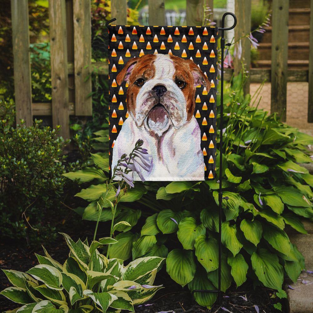 Bulldog English Candy Corn Halloween Portrait Garden Flag Mailbox Decorative Yard Banner Outside Patio Artwork for Flower Beds, Garden Size, Multicolor