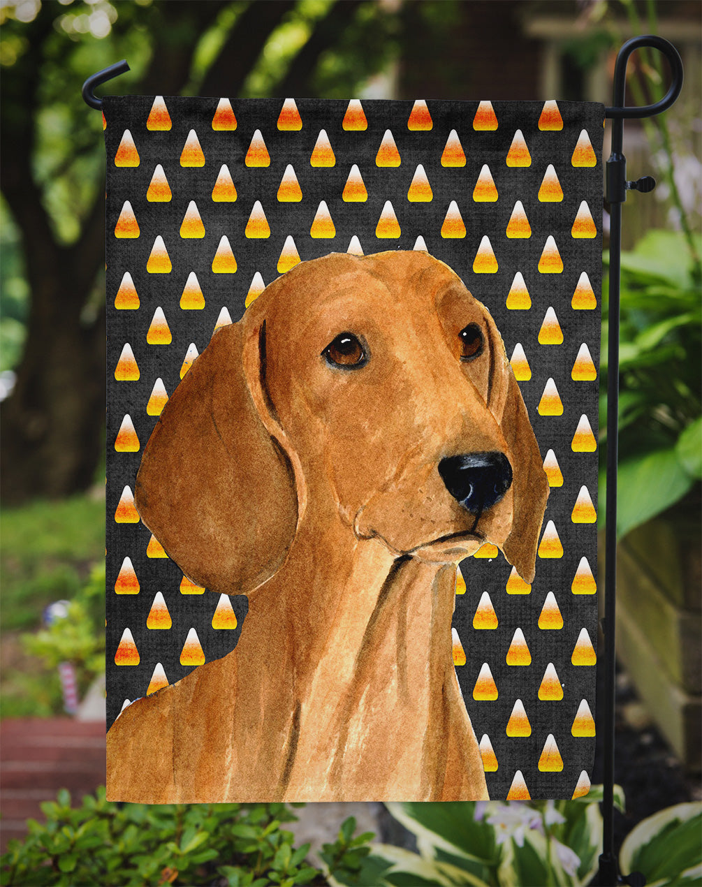 Dachshund Candy Corn Halloween Portrait Garden Flag Mailbox Decorative Yard Banner Outside Patio Artwork for Flower Beds, Garden Size, Multicolor