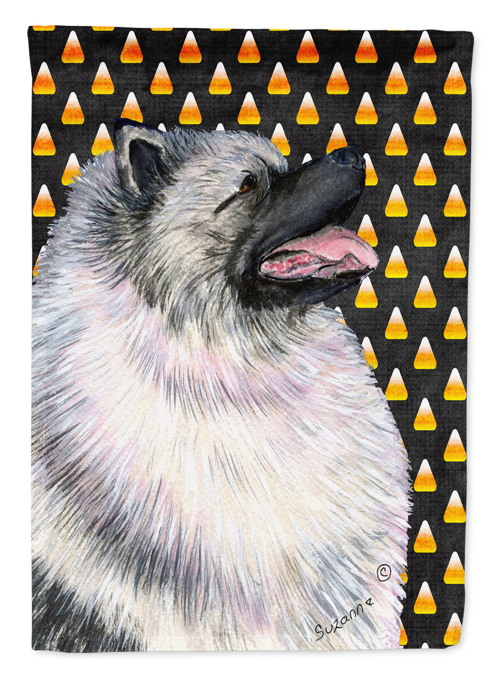 Keeshond Candy Corn Halloween Portrait Garden Flag Mailbox Decorative Yard Banner Outside Patio Artwork for Flower Beds, Garden Size, Multicolor