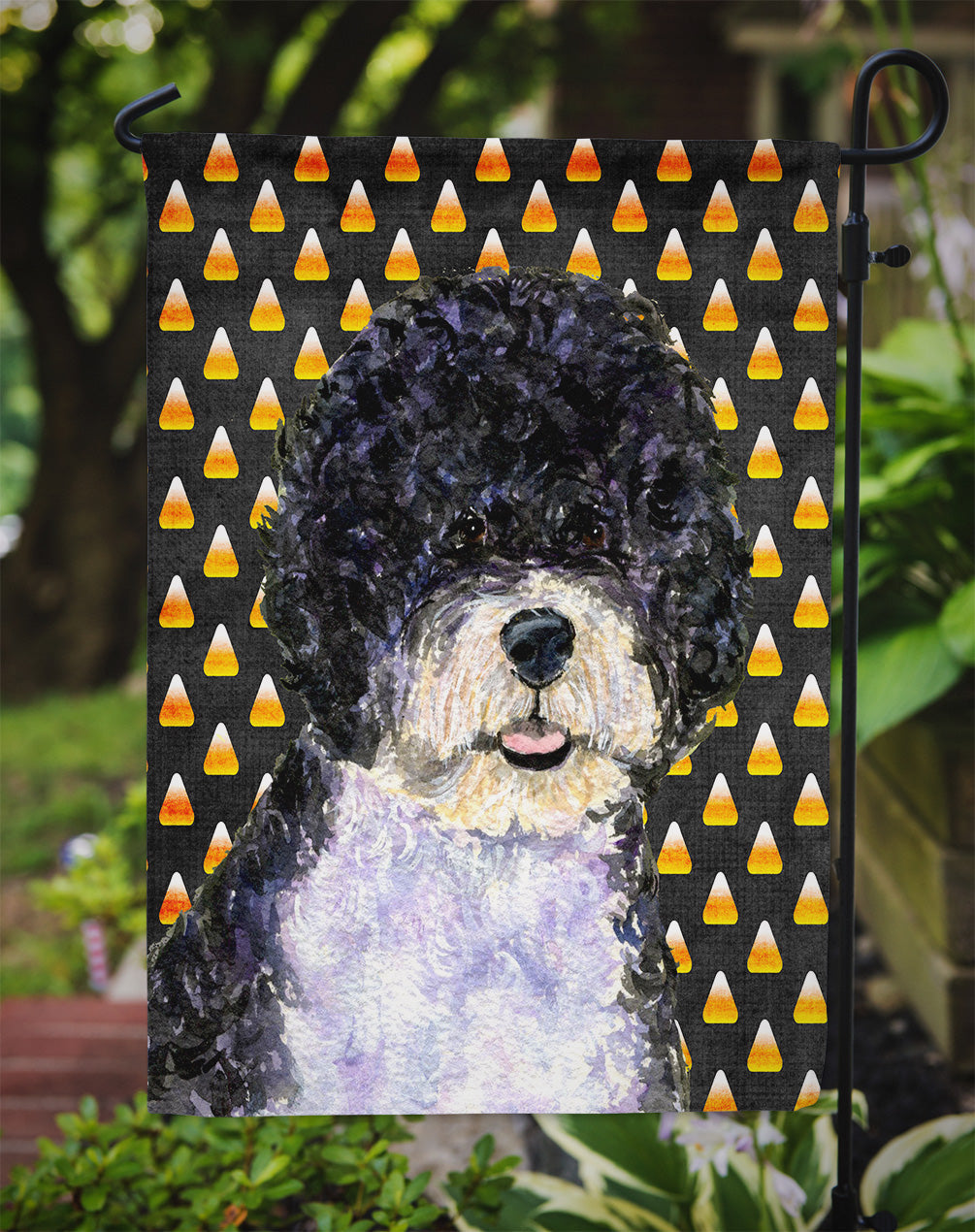 Portuguese Water Dog Candy Corn Halloween Portrait Garden Flag Mailbox Decorative Yard Banner Outside Patio Artwork for Flower Beds, Garden Size, Multicolor