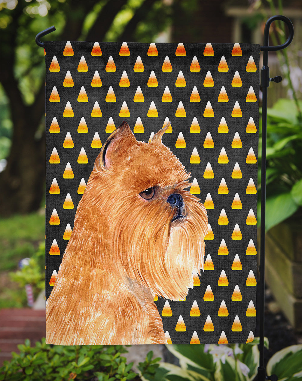 Brussels Griffon Candy Corn Halloween Portrait Garden Flag Mailbox Decorative Yard Banner Outside Patio Artwork for Flower Beds, Garden Size, Multicolor