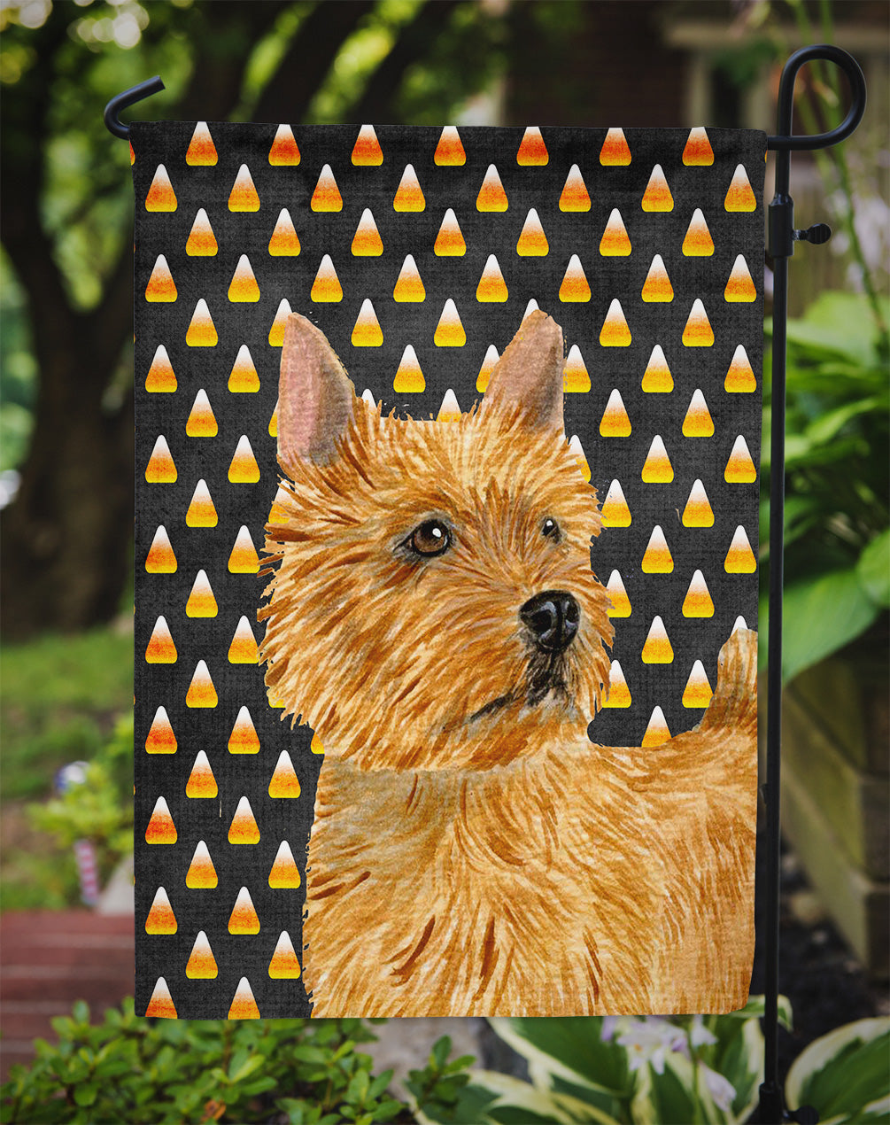 Norwich Terrier Candy Corn Halloween Portrait Garden Flag Mailbox Decorative Yard Banner Outside Patio Artwork for Flower Beds, Garden Size, Multicolor