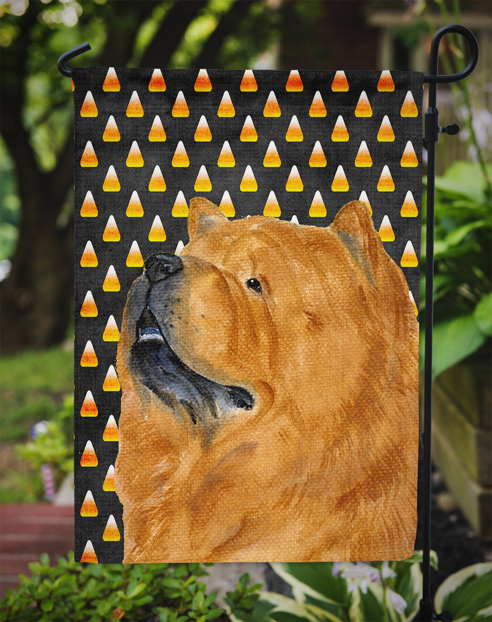 Chow Chow Candy Corn Halloween Portrait Garden Flag Mailbox Decorative Yard Banner Outside Patio Artwork for Flower Beds, Garden Size, Multicolor