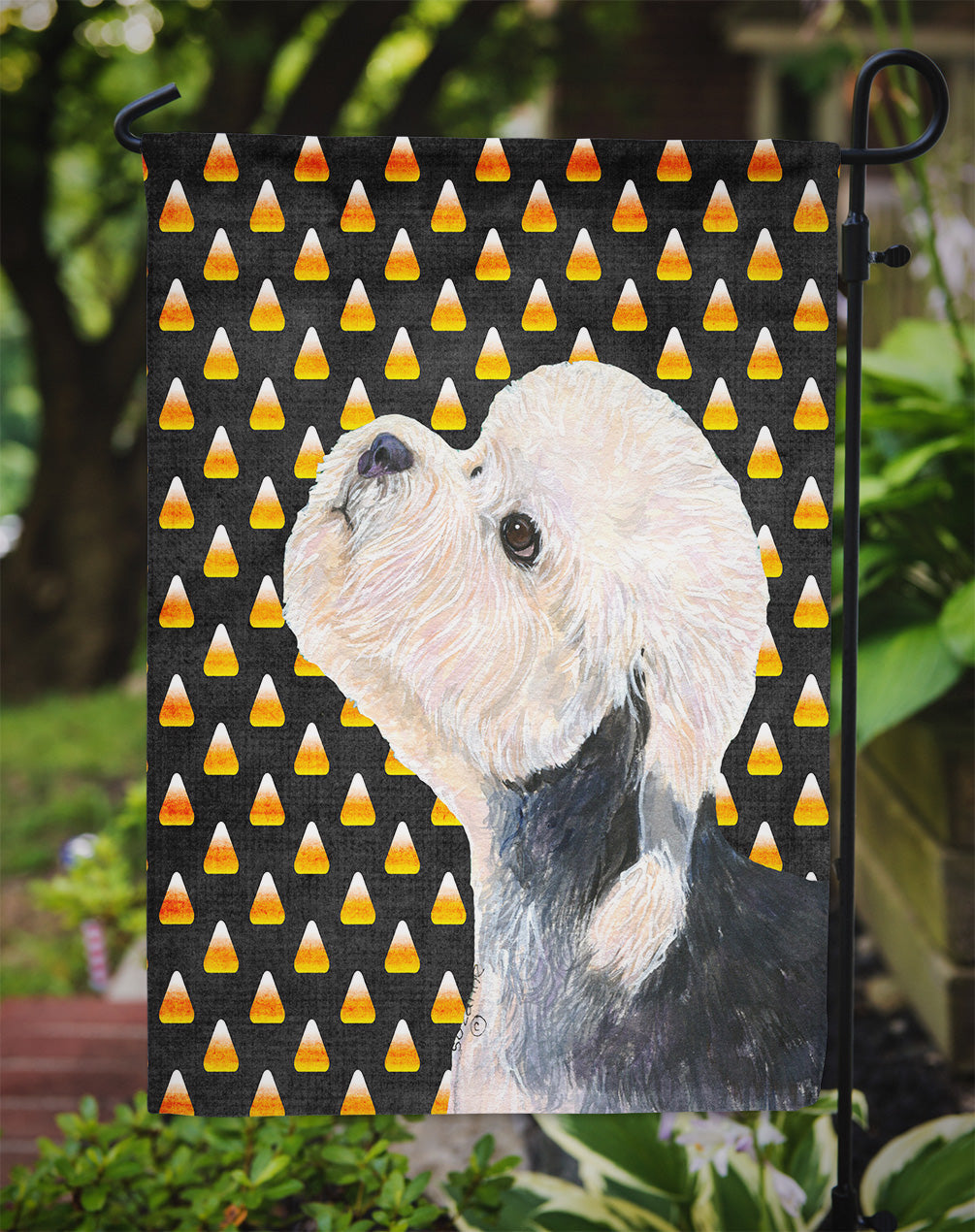 Dandie Dinmont Terrier Candy Corn Halloween Portrait Garden Flag Mailbox Decorative Yard Banner Outside Patio Artwork for Flower Beds, Garden Size, Multicolor