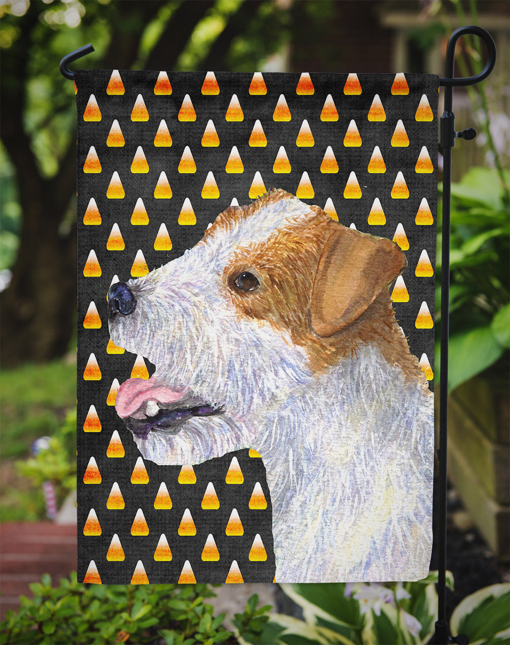Jack Russell Terrier Candy Corn Halloween Portrait Garden Flag Mailbox Decorative Yard Banner Outside Patio Artwork for Flower Beds, Garden Size, Multicolor