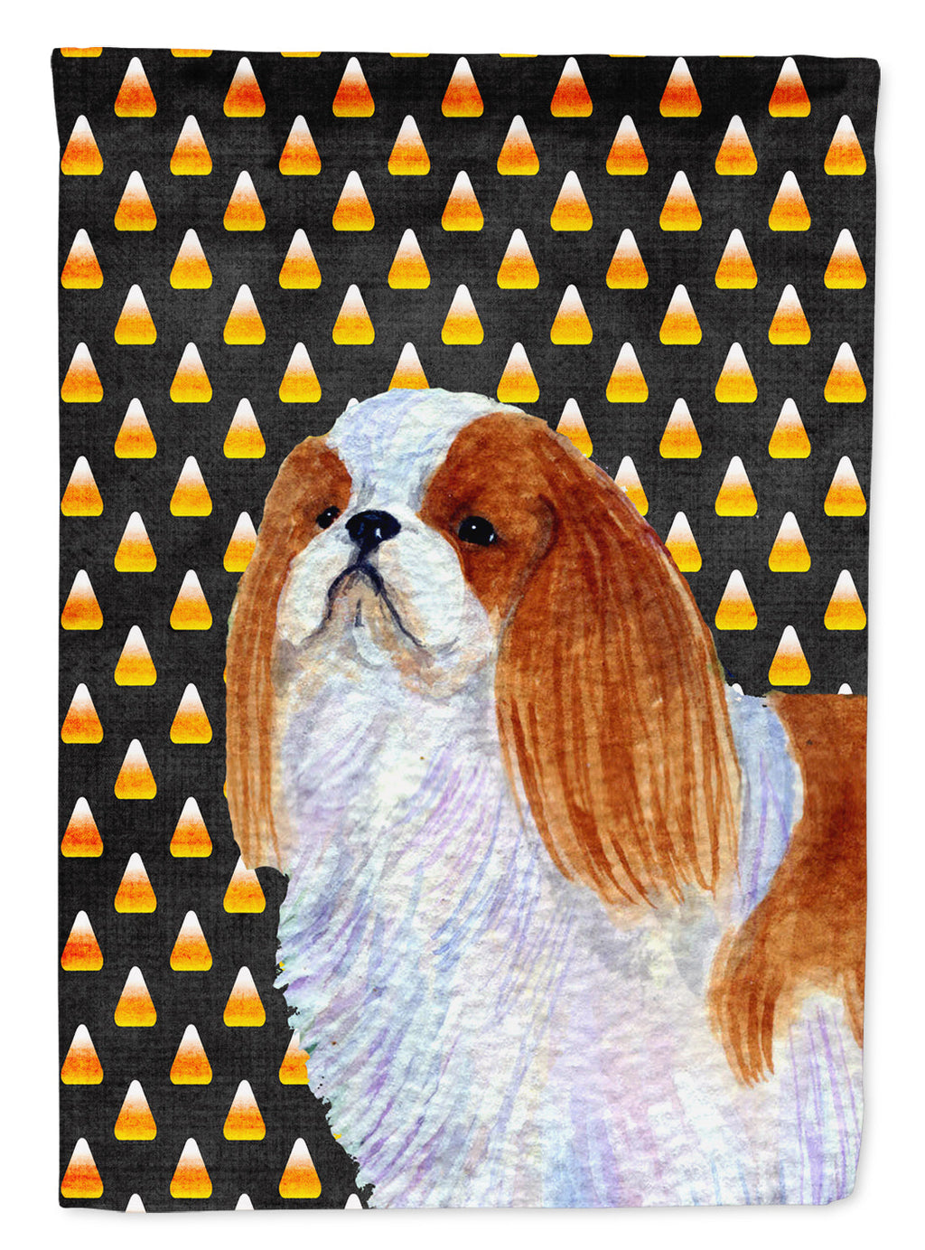 English Toy Spaniel Candy Corn Halloween Portrait Garden Flag Mailbox Decorative Yard Banner Outside Patio Artwork for Flower Beds, Garden Size, Multicolor