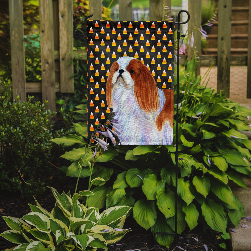 English Toy Spaniel Candy Corn Halloween Portrait Garden Flag Mailbox Decorative Yard Banner Outside Patio Artwork for Flower Beds, Garden Size, Multicolor
