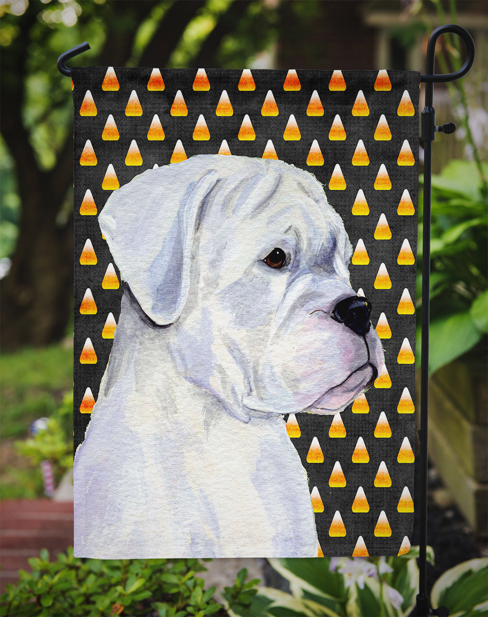Boxer White Candy Corn Halloween Portrait Garden Flag Mailbox Decorative Yard Banner Outside Patio Artwork for Flower Beds, Garden Size, Multicolor