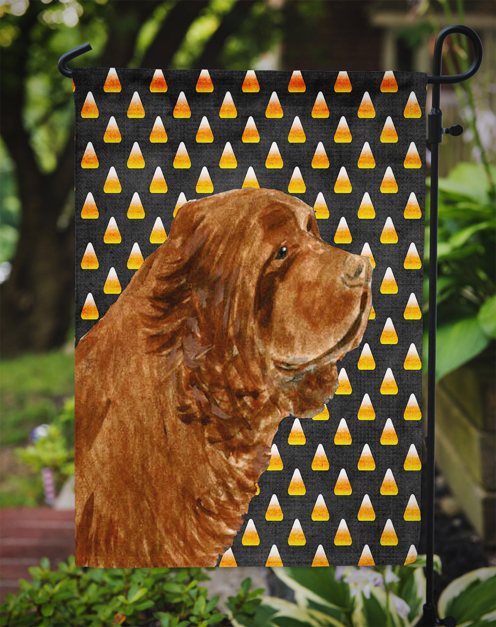 Sussex Spaniel Candy Corn Halloween Portrait Garden Flag Mailbox Decorative Yard Banner Outside Patio Artwork for Flower Beds, Garden Size, Multicolor