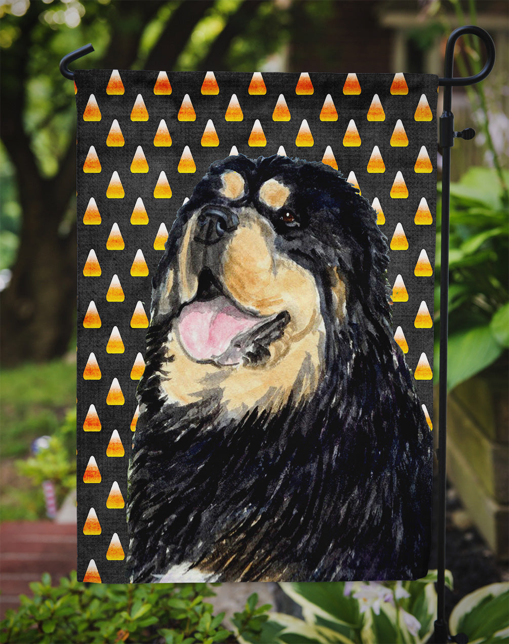 Tibetan Mastiff Candy Corn Halloween Portrait Garden Flag Mailbox Decorative Yard Banner Outside Patio Artwork for Flower Beds, Garden Size, Multicolor