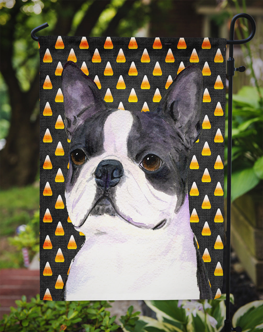 Boston Terrier Candy Corn Halloween Portrait Garden Flag Mailbox Decorative Yard Banner Outside Patio Artwork for Flower Beds, Garden Size, Multicolor