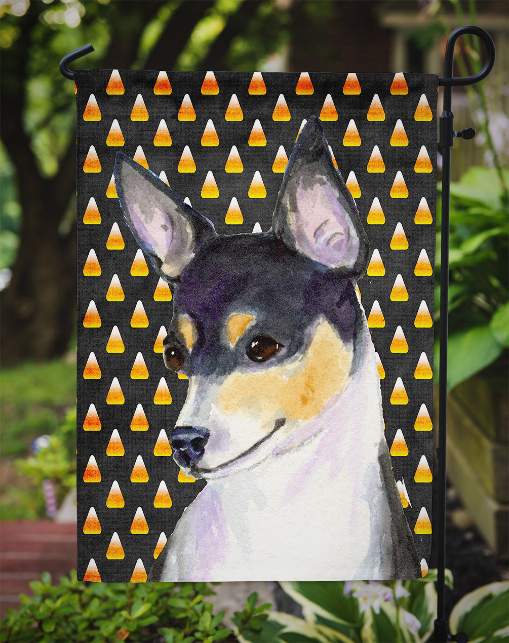 Chihuahua Candy Corn Halloween Portrait Garden Flag Mailbox Decorative Yard Banner Outside Patio Artwork for Flower Beds, Garden Size, Multicolor