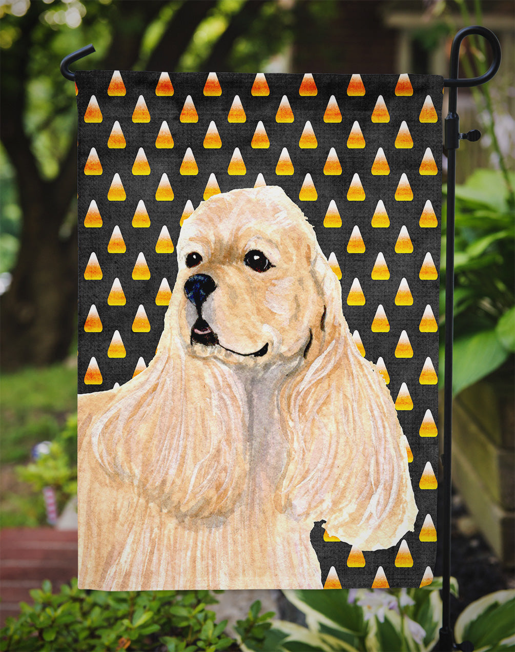 Cocker Spaniel Candy Corn Halloween Portrait Garden Flag Mailbox Decorative Yard Banner Outside Patio Artwork for Flower Beds, Garden Size, Multicolor