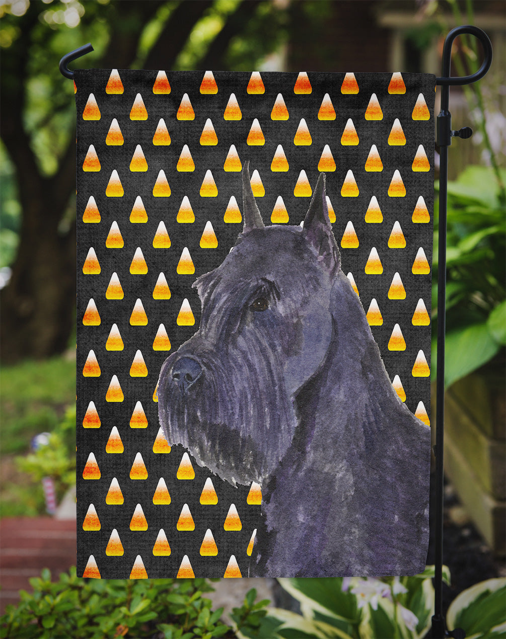 Schnauzer Giant Candy Corn Halloween Portrait Garden Flag Mailbox Decorative Yard Banner Outside Patio Artwork for Flower Beds, Garden Size, Multicolor