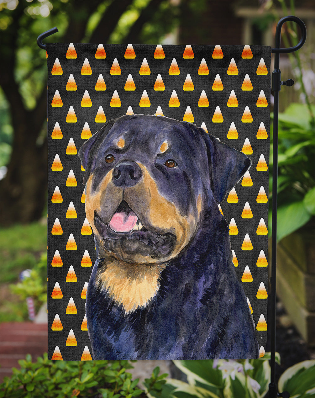 Rottweiler Candy Corn Halloween Portrait Garden Flag Mailbox Decorative Yard Banner Outside Patio Artwork for Flower Beds, Garden Size, Multicolor