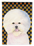 Bichon Frise Candy Corn Halloween Portrait Garden Flag Mailbox Decorative Yard Banner Outside Patio Artwork for Flower Beds, Garden Size, Multicolor