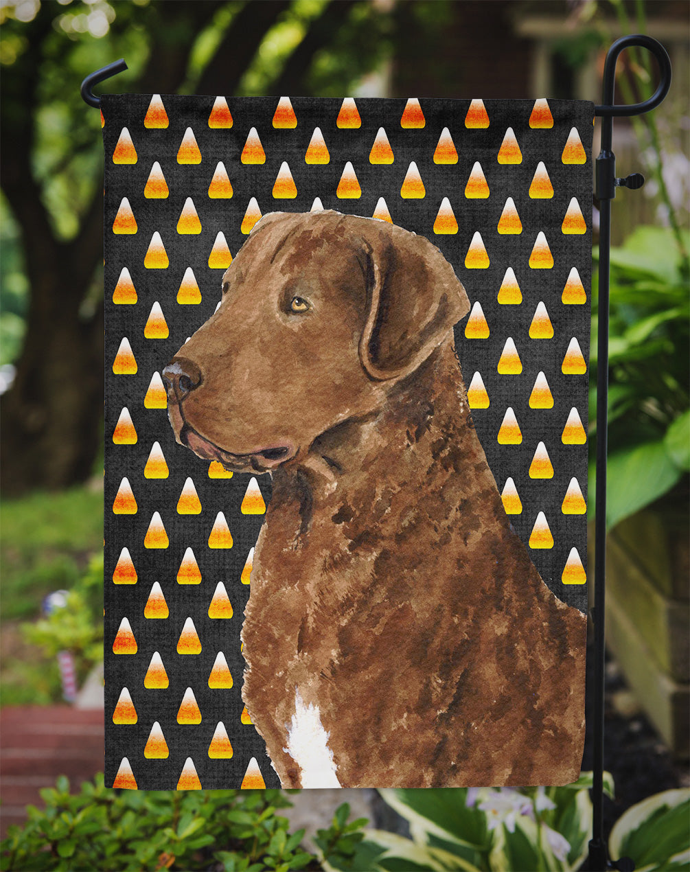 Chesapeake Bay Retriever Wheaten Candy Corn Halloween Portrait Garden Flag Mailbox Decorative Yard Banner Outside Patio Artwork for Flower Beds, Garden Size, Multicolor