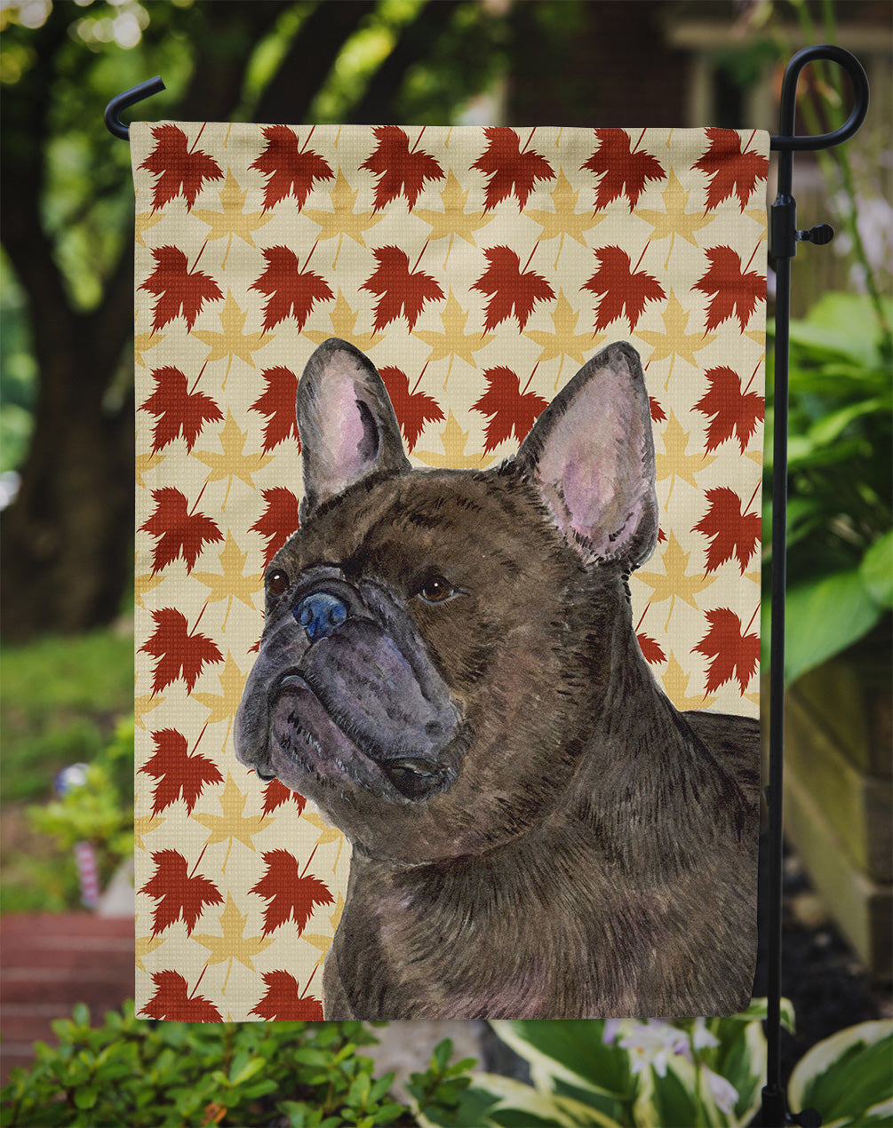 French Bulldog Fall Leaves Portrait Garden Flag Mailbox Decorative Yard Banner Outside Patio Artwork for Flower Beds, Garden Size, Multicolor