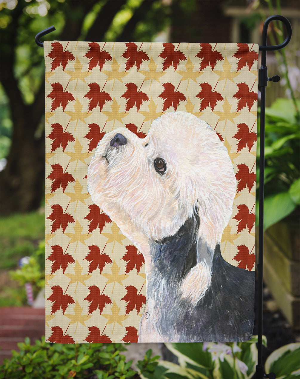 Dandie Dinmont Terrier Fall Leaves Portrait Garden Flag Mailbox Decorative Yard Banner Outside Patio Artwork for Flower Beds, Garden Size, Multicolor