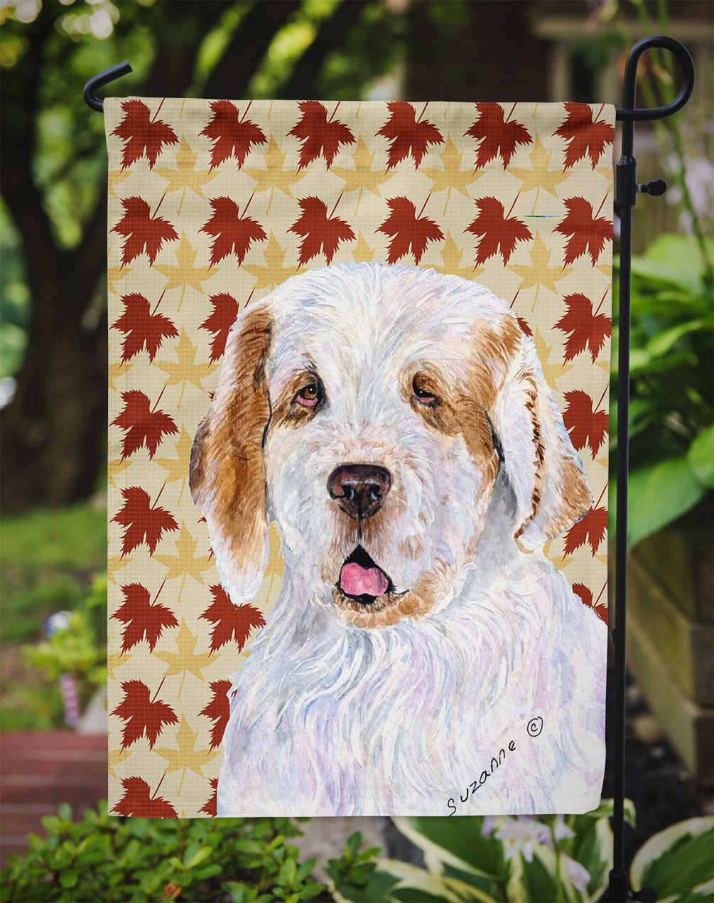 Clumber Spaniel Fall Leaves Portrait Garden Flag Mailbox Decorative Yard Banner Outside Patio Artwork for Flower Beds, Garden Size, Multicolor
