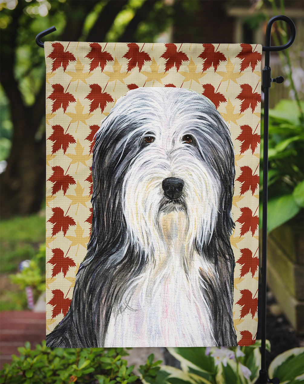 Bearded Collie Fall Leaves Portrait Garden Flag Mailbox Decorative Yard Banner Outside Patio Artwork for Flower Beds, Garden Size, Multicolor