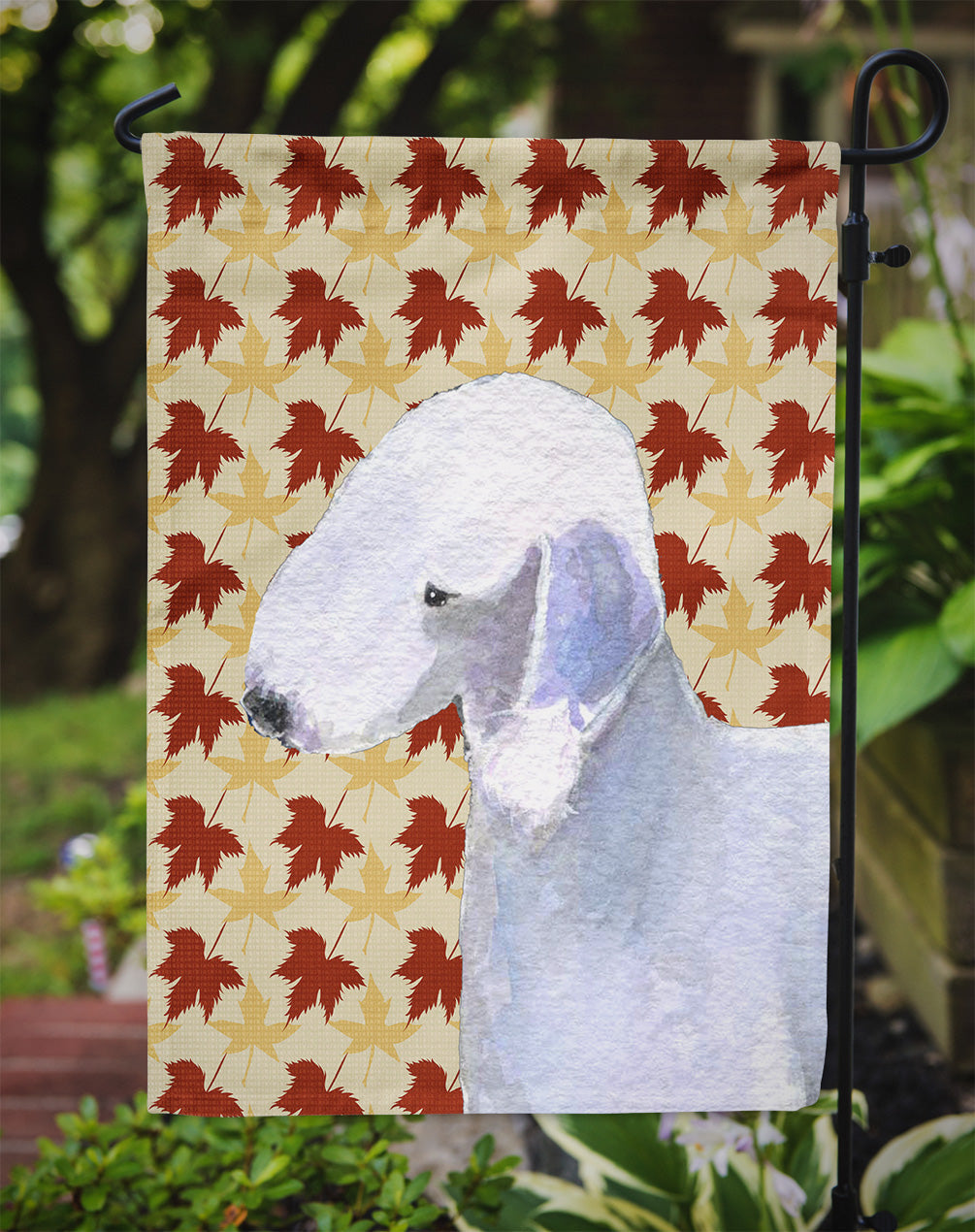 Bedlington Terrier Fall Leaves Portrait Garden Flag Mailbox Decorative Yard Banner Outside Patio Artwork for Flower Beds, Garden Size, Multicolor