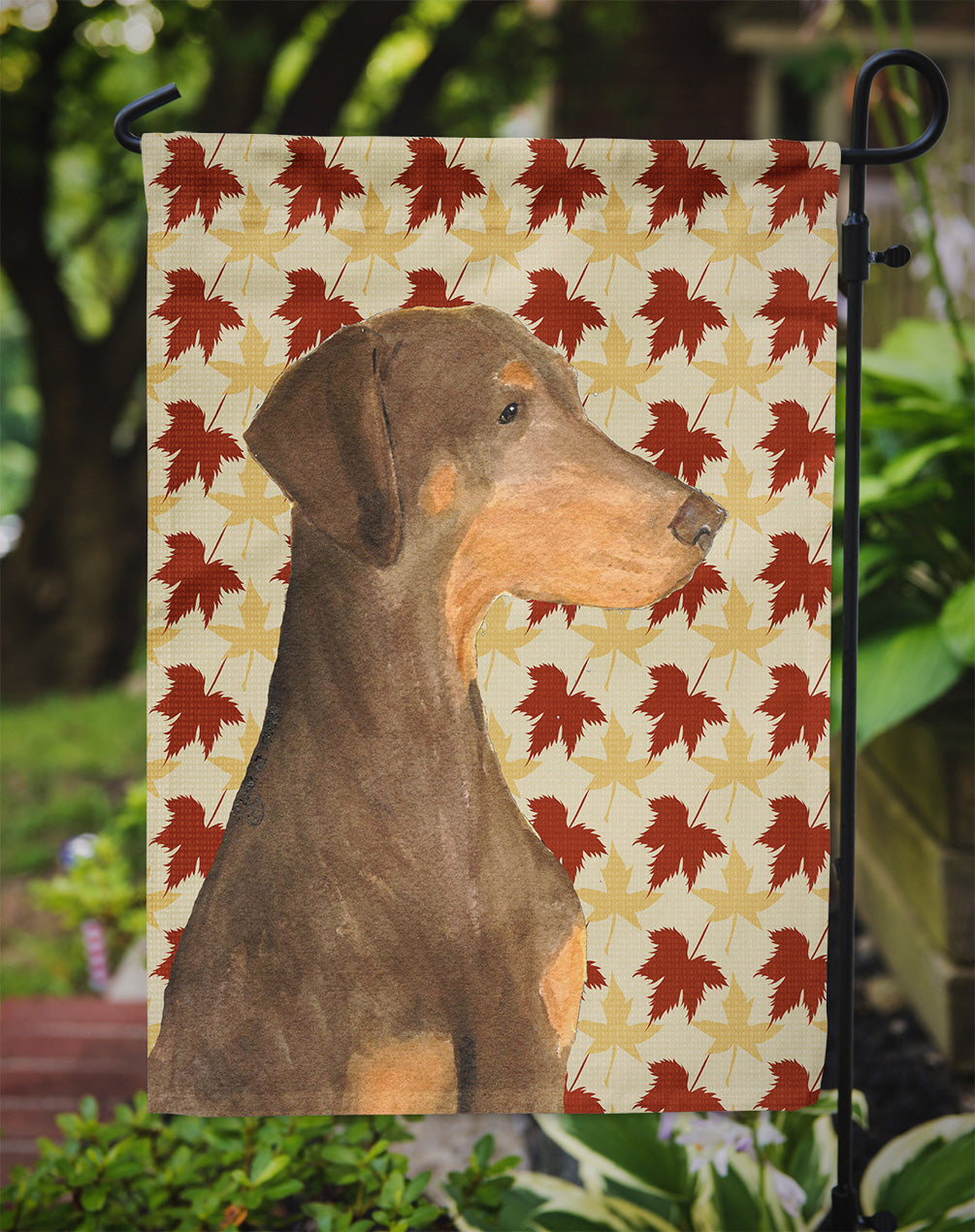 Doberman Fall Leaves Portrait Garden Flag Mailbox Decorative Yard Banner Outside Patio Artwork for Flower Beds, Garden Size, Multicolor