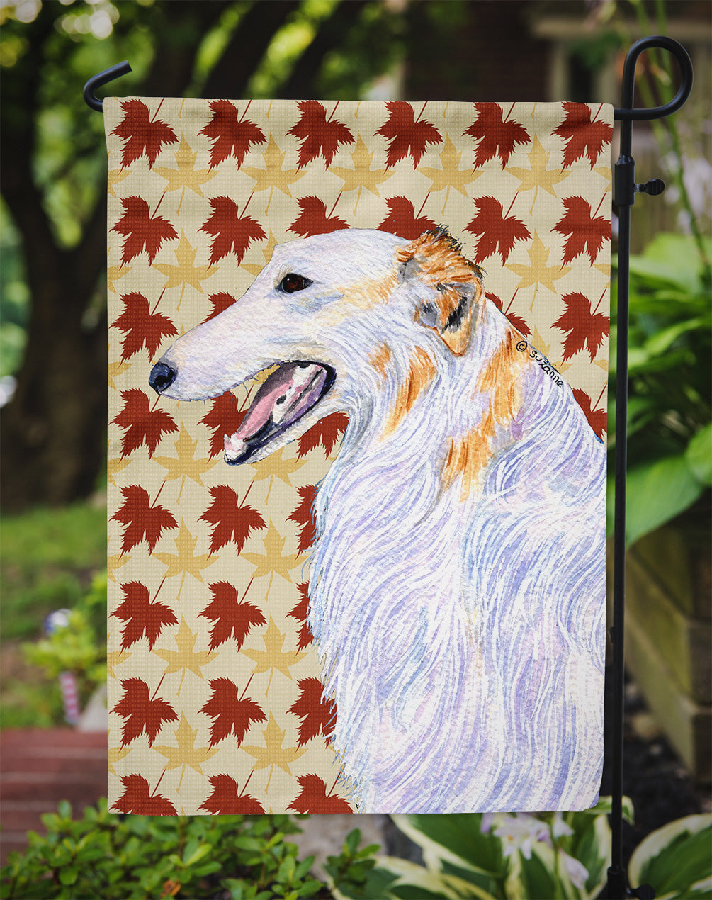 Borzoi Fall Leaves Portrait Garden Flag Mailbox Decorative Yard Banner Outside Patio Artwork for Flower Beds, Garden Size, Multicolor