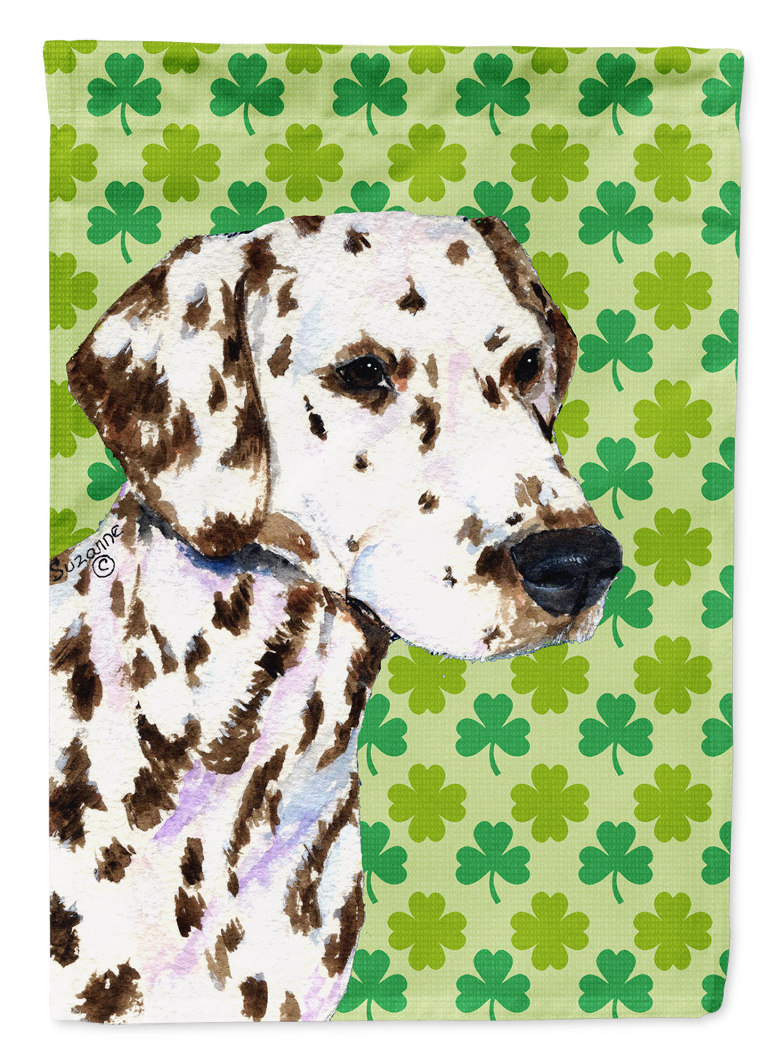 Dalmatian St. Patrick's Day Shamrock Portrait Garden Flag Mailbox Decorative Yard Banner Outside Patio Artwork for Flower Beds, Garden Size, Multicolor