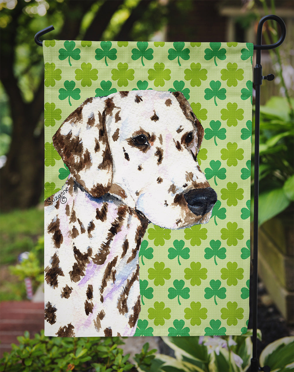 Dalmatian St. Patrick's Day Shamrock Portrait Garden Flag Mailbox Decorative Yard Banner Outside Patio Artwork for Flower Beds, Garden Size, Multicolor