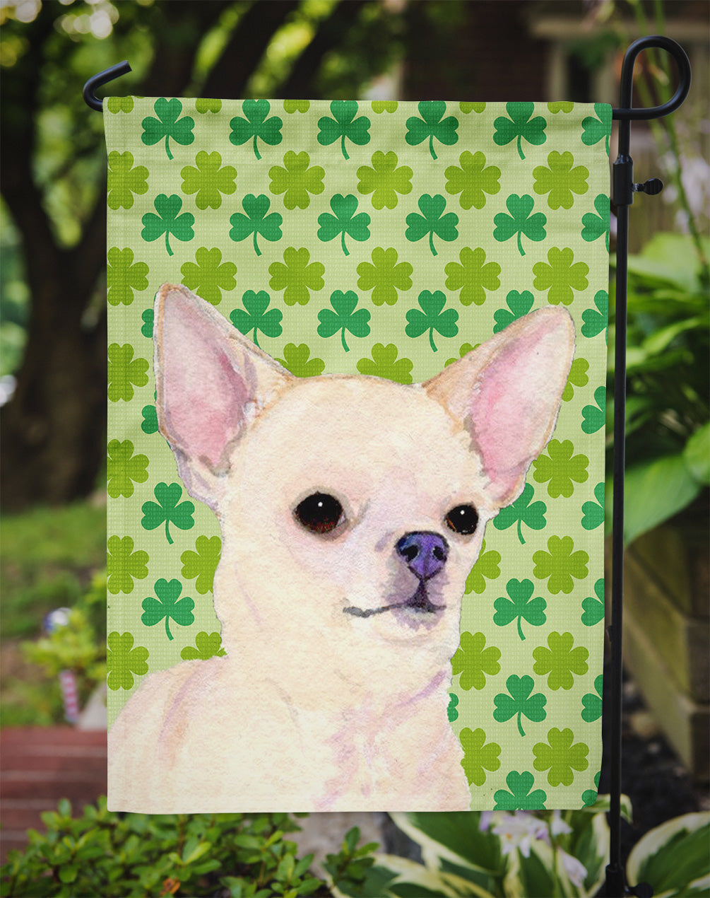 Chihuahua St. Patrick's Day Shamrock Portrait Garden Flag Mailbox Decorative Yard Banner Outside Patio Artwork for Flower Beds, Garden Size, Multicolor