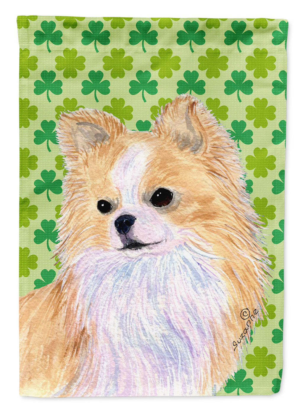 Chihuahua St. Patrick's Day Shamrock Portrait Garden Flag Mailbox Decorative Yard Banner Outside Patio Artwork for Flower Beds, Garden Size, Multicolor