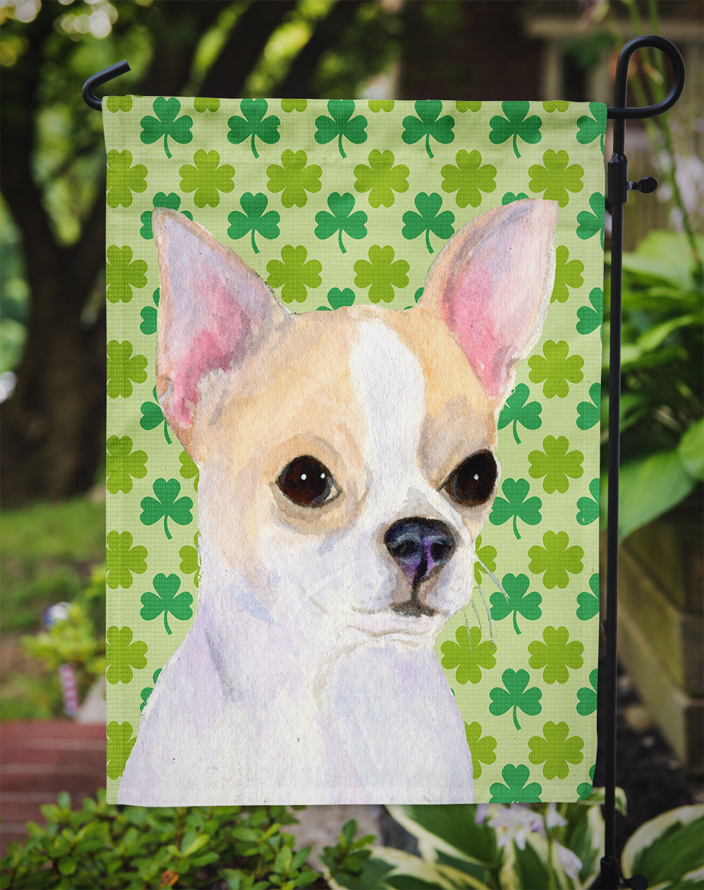 Chihuahua St. Patrick's Day Shamrock Portrait Garden Flag Mailbox Decorative Yard Banner Outside Patio Artwork for Flower Beds, Garden Size, Multicolor
